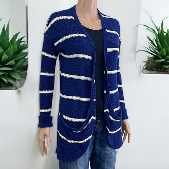 American Eagle Outfitters Nautical Navy & White Striped Open Front Knit Cardigan - Picture 10 of 16